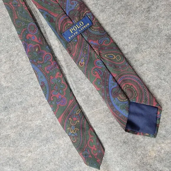 Polo Ralph Lauren Silk Slim Skinny Neck Tie Paisley Multicolor Italy Hand Made